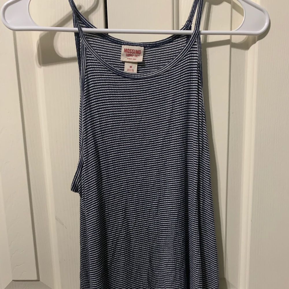 blue and white striped stretchy tank top